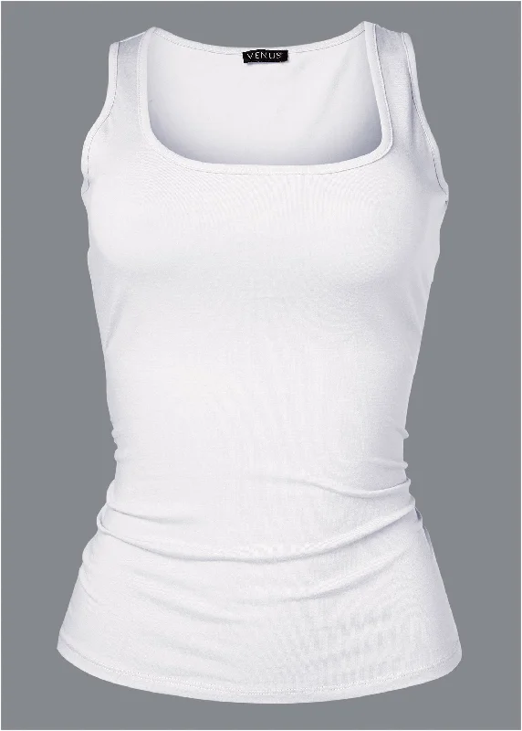 Square neck tank top - White